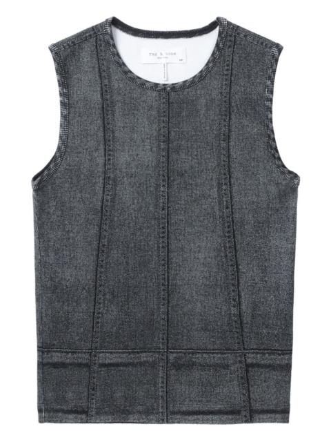 denim-print panelled tank top