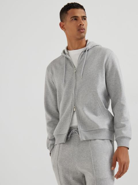 Cotton, cashmere and silk French terry double cloth hooded sweatshirt with zipper