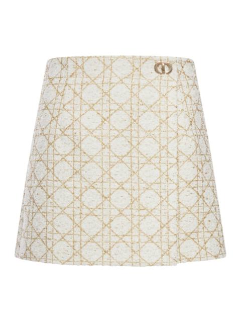 MACROCANNAGE TROUSERSKIRT IN WHITE AND GOLD WOOL BLEND TWEED
