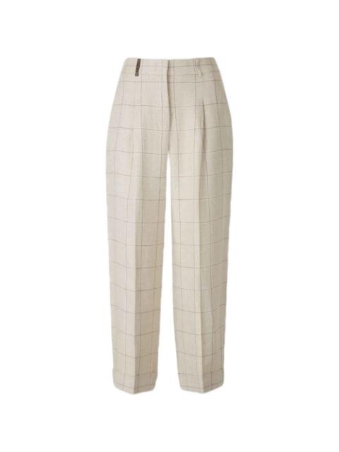 check-pattern belt-loop trousers