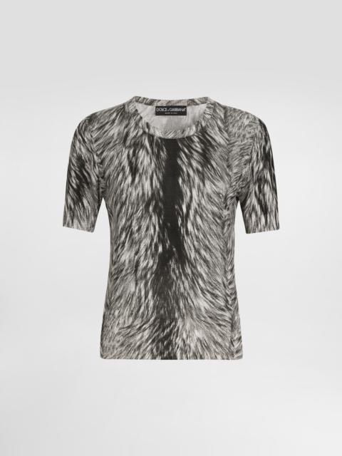 Fur-print silk sweater