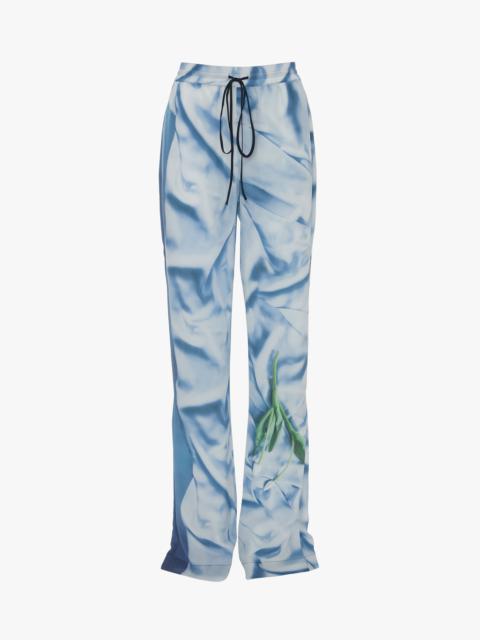 Pleat Detail Pyjama Trouser In Ice Blue Satin Flowers