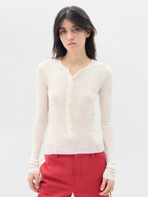 Miep Creponette Rib Fitted Serafino Knit Top