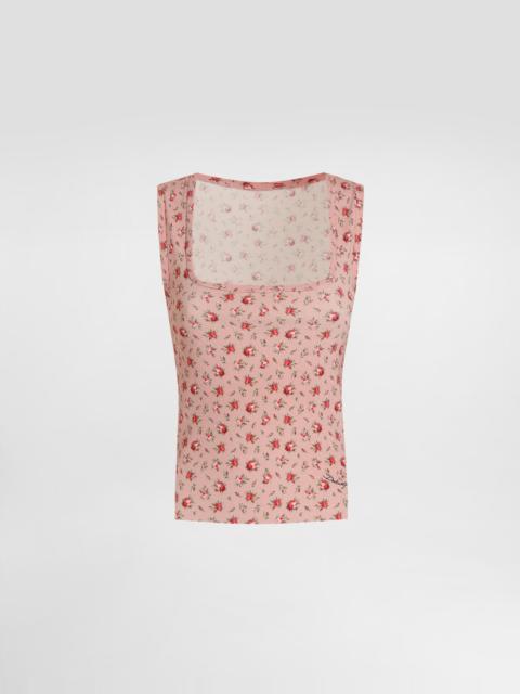 Small rose-print viscose tank top