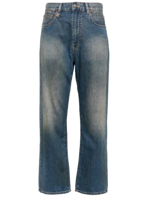washed straight-leg jeans