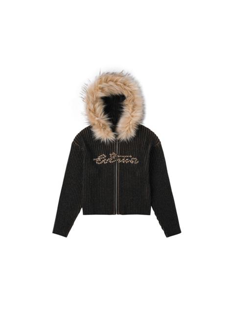 Logo Rope Embroidery Regular Fit Knitted Jacket with Hooded