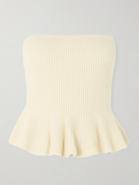 Hoffman Strapless Ribbed Wool And Cashmere-blend Peplum Top