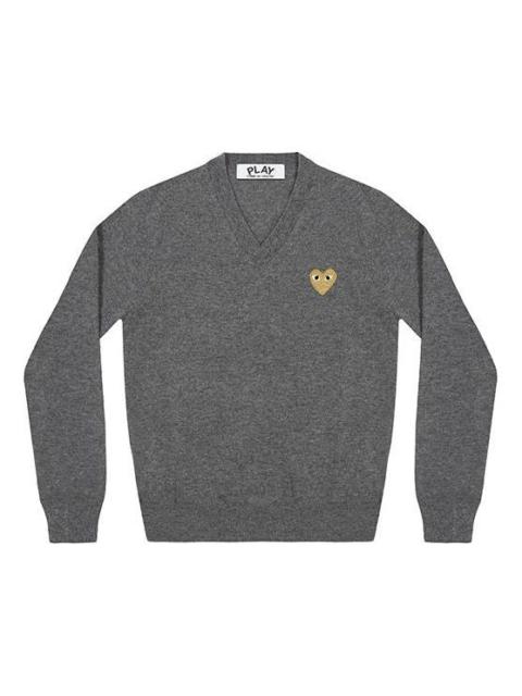 (WMNS) COMME des GARCONS PLAY V-Neck Pullover Gold Emblem 'Grey' AZ-N047-051-3