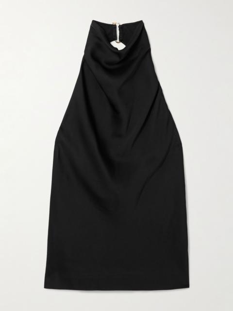 Draped satin halterneck top Black