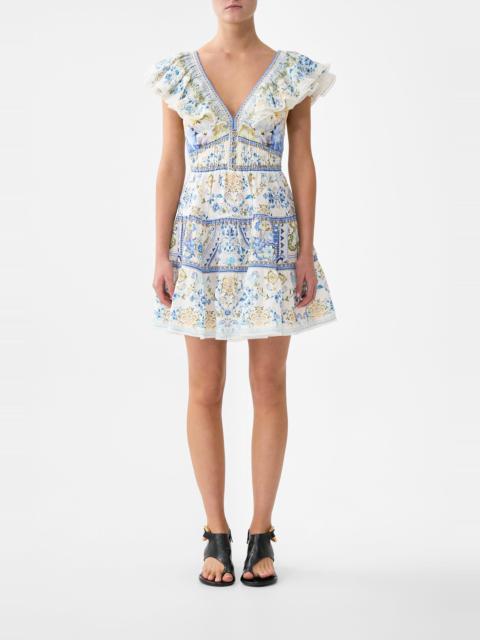 TIERED SHORT DRESS WITH NECK FRILL