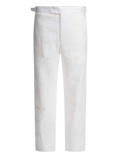 crochet-insert linen trousers