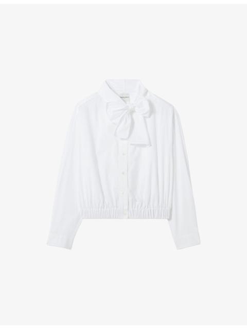 Pussybow Long-Sleeved Cotton-Poplin Blouse