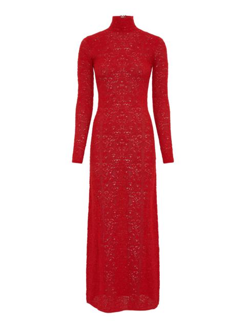Lethe Pointelle Knit Maxi Dress in Scarlet Red Virgin Wool Silk