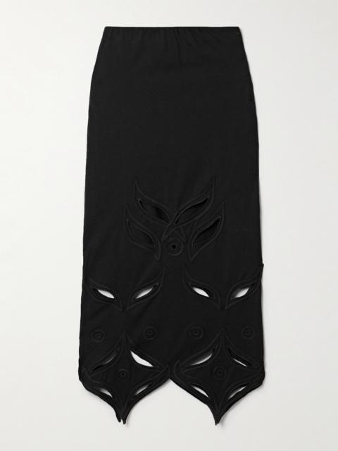 Schiffli Cutout Appliquéd Embroidered Cotton-jersey Midi Skirt