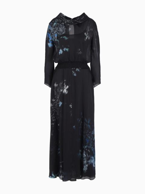 Silk charmeuse long dress in a floral print