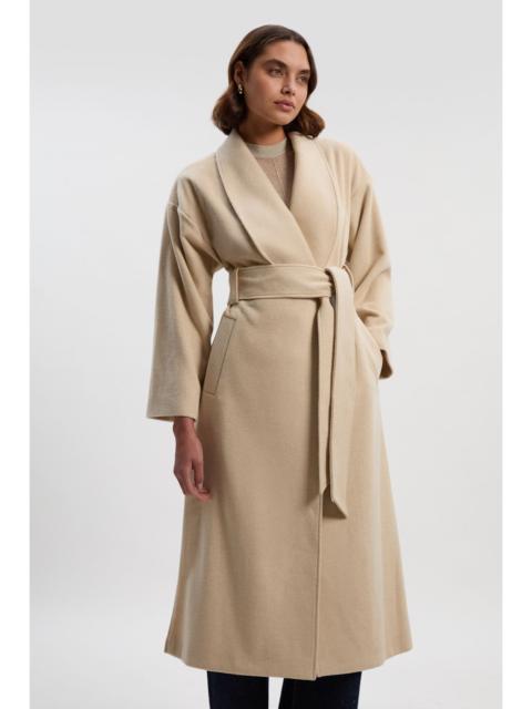 Brushed Wool  Belted Wrap Tailored Maxi Coat