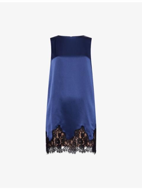 Jessalyn Lace-Hem Silk Mini Dress