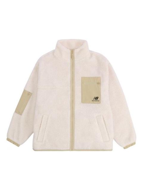 (WMNS) New Balance Splicing Retro Stand Collar Knit Lamb's Wool Short Beige Jacket AWJ13326-MSU