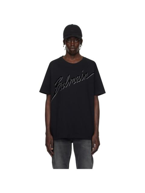 Black Flocked 'Balmain Letter' Logo T-shirt