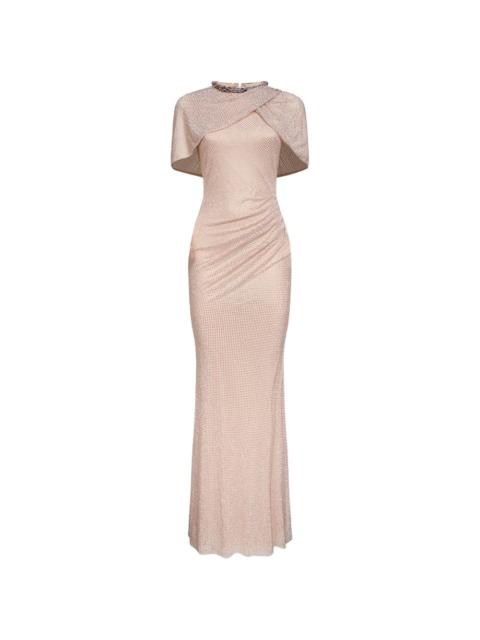 asymmetric draped rhinestone dress