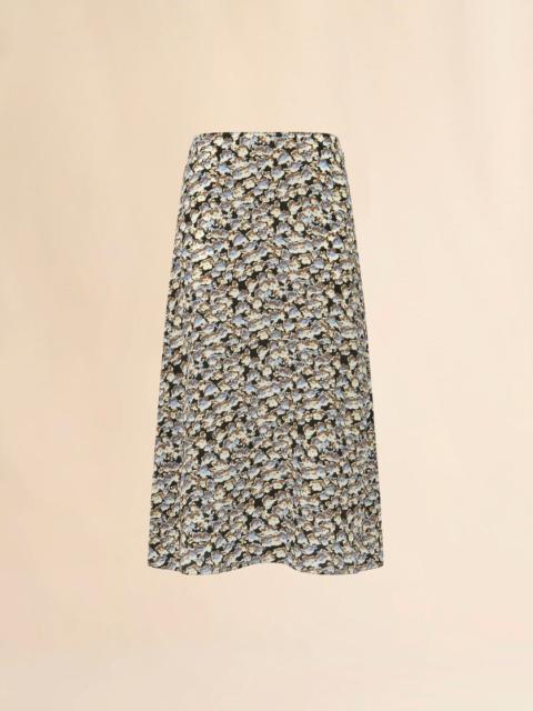 BLACK CRÊPE DE CHINE FLUID SKIRT WITH ANEMONES PRINT