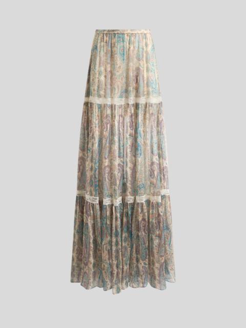 SILK CREPON MAXI SKIRT WITH PAISLEY FOLIAGE MOTIF