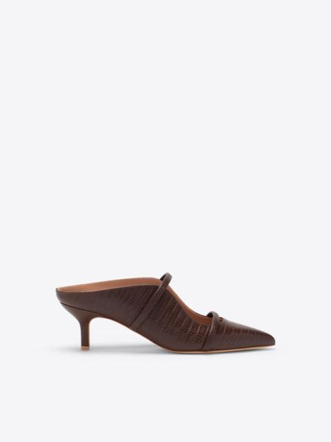 Maureen 45 Dark Brown Embossed Leather Kitten Heels