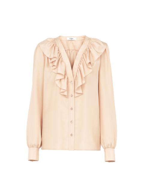 V-NECK RUFFLED BLOUSE IN SILK HABOTAI
