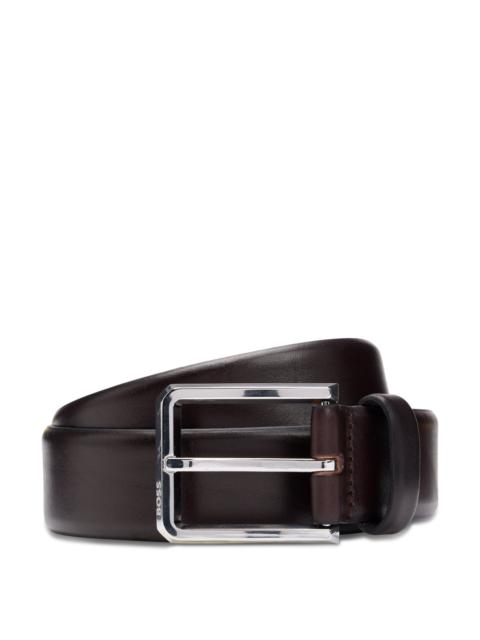 ITALIAN-LEATHER BELT WITH POLISHED GUNMETAL BUCKLE