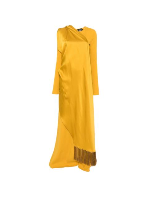 fringed draped maxi dress