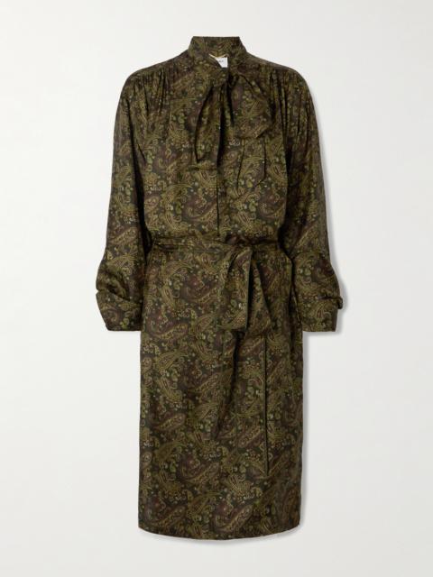 Pussy-bow Belted Paisley-print Silk-twill Mini Dress