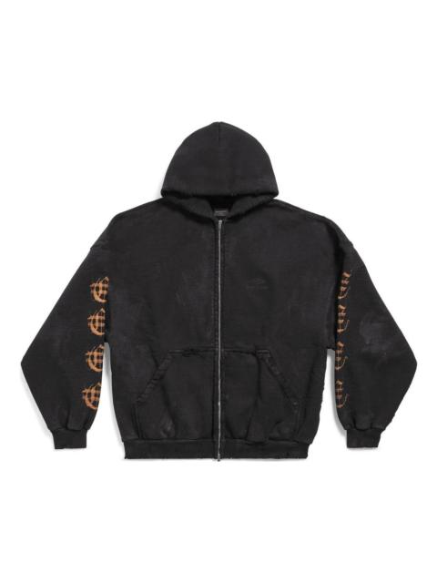 Balenciaga Heavy Metal Zip-Up Hoodie Oversized 'Black Faded' 744444TOVD91055