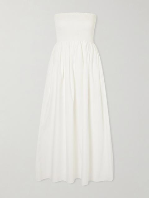 Jamie Strapless Shirred Cotton-poplin Midi Dress