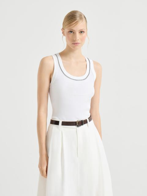 Stretch cotton ribbed jersey top with shiny trim