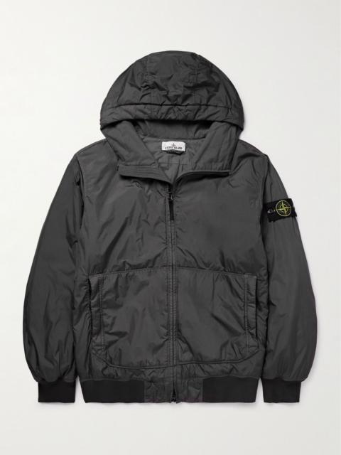 Logo-Appliquéd Garment-Dyed Padded Crinkle Reps Nylon Hooded Jacket Dark gray