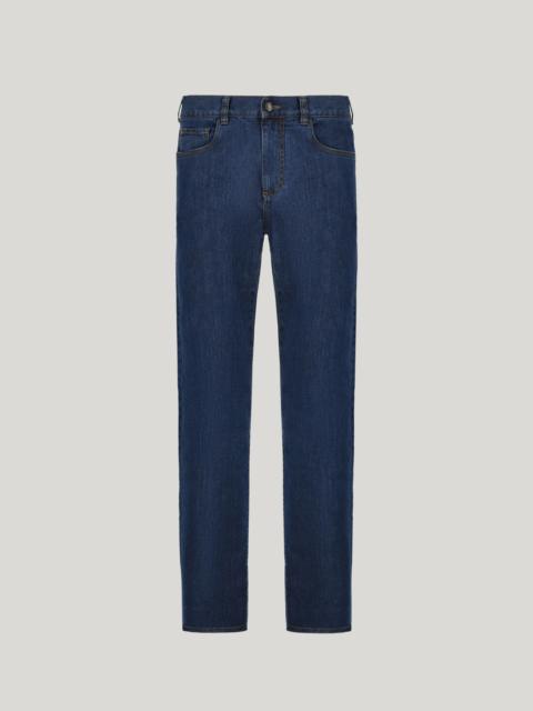 FIVE-POCKET REGULAR-FIT STRETCH DENIM PANTS IN BLUE