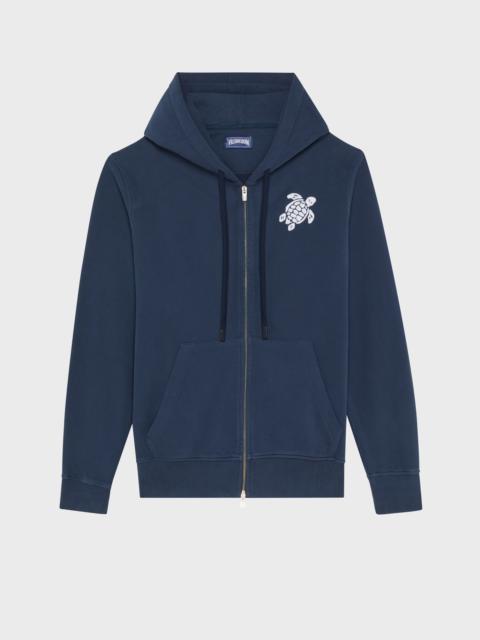 MEN COTTON FULL ZIP HOODIE BIG TURTLE EMBROIDERY