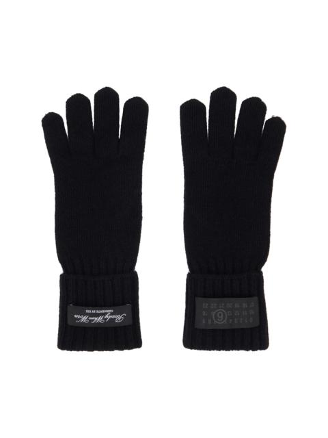 Black Wool-Blend Knit Gloves