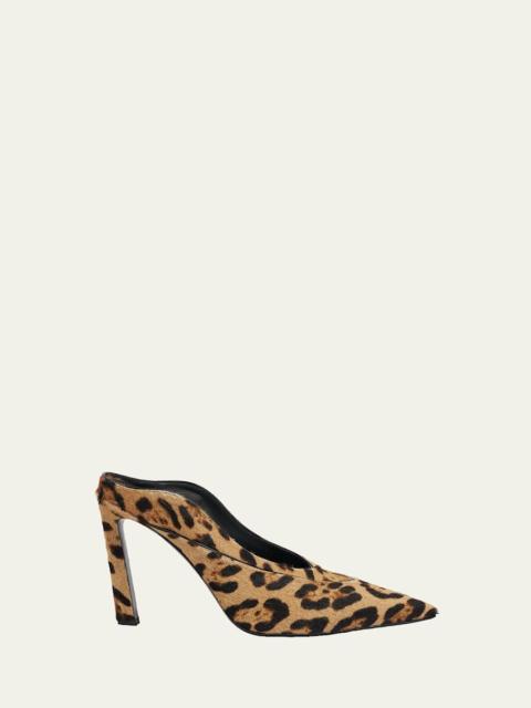 Leopard Calf Hair Pointed-Toe Mule Pumps