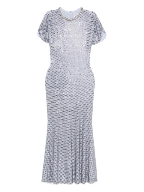 rhinestone mesh midi dress