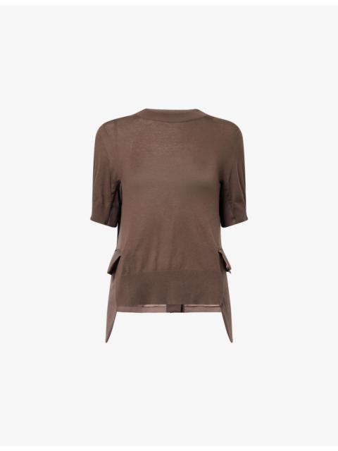 Suiting-Contrast Wool and Cotton-Knit Top