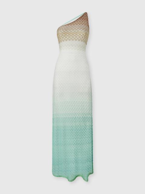 One-shoulder dress in lamé viscose with dégradé spiderweb motif