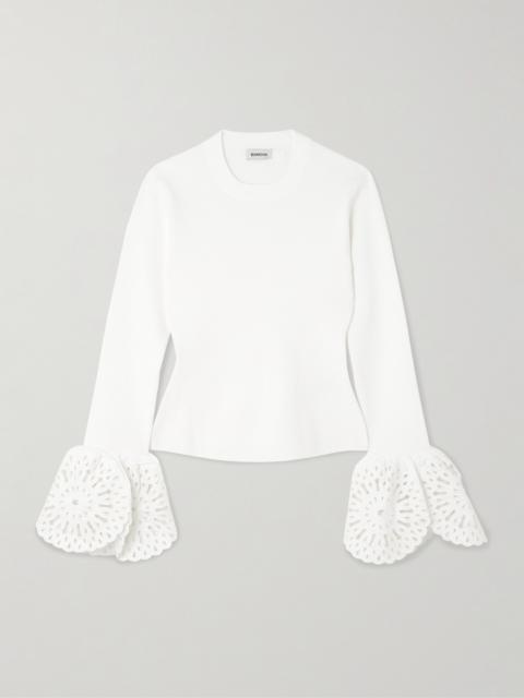 Elyse Scalloped Guipure Lace-trimmed Ribbed-knit Top