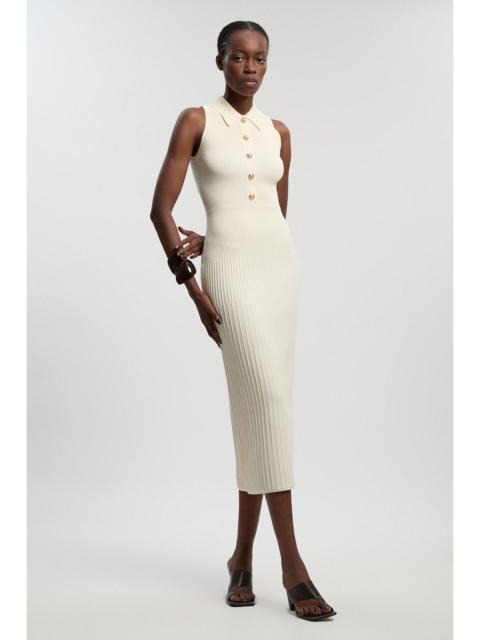 Rib Knit Military Sleeveless Midi Dress