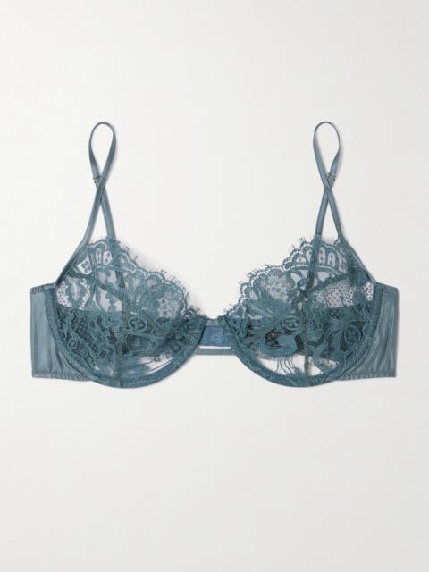 Camille Stretch-silk Satin-trimmed Organic Cotton-lace Underwired Balconette Bra