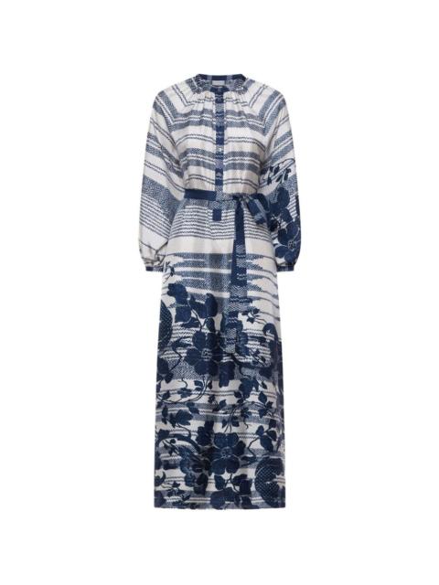 Aloe belted floral-print midi shirt dress