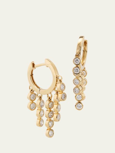 14K Yellow Gold Graduated Fringe Bezel Diamond Huggie Hoop Earrings