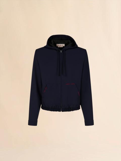 DEEP BLUE WOOL HOODED SHIRT WITH MARNI MENDING