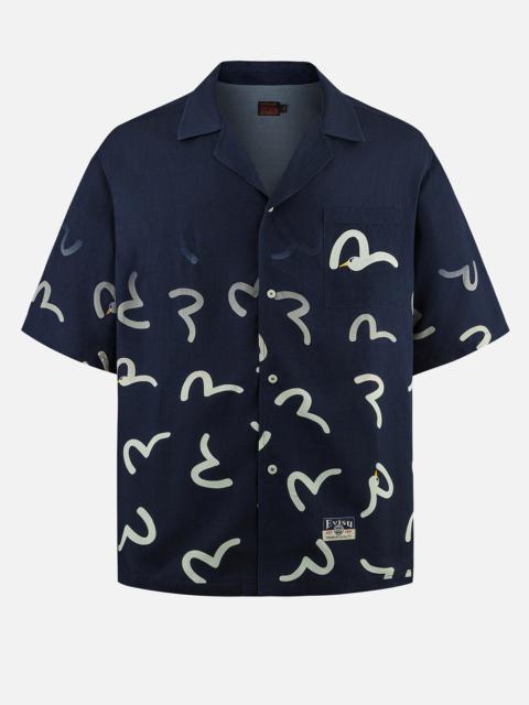 Allover Seagull Print Boxy Short-Sleeve Shirt