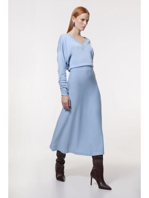 Viscose Blend V Neck Knit Midi Dress